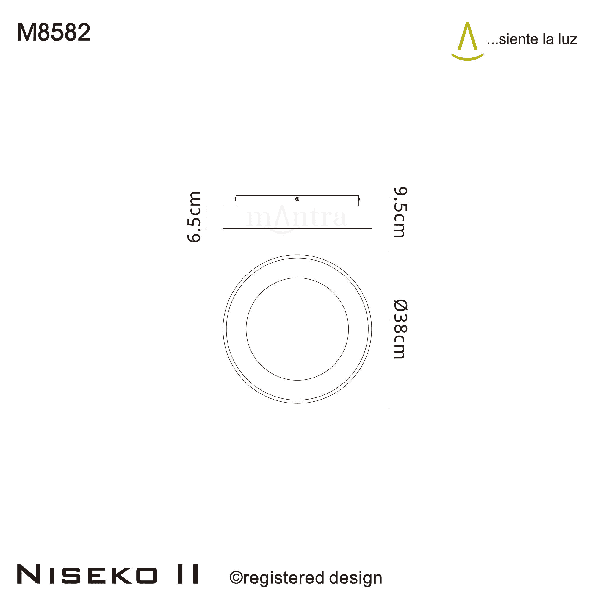 M8582 Niseko II Ring LED Flush Ceiling Light 38cm Remote Control Black