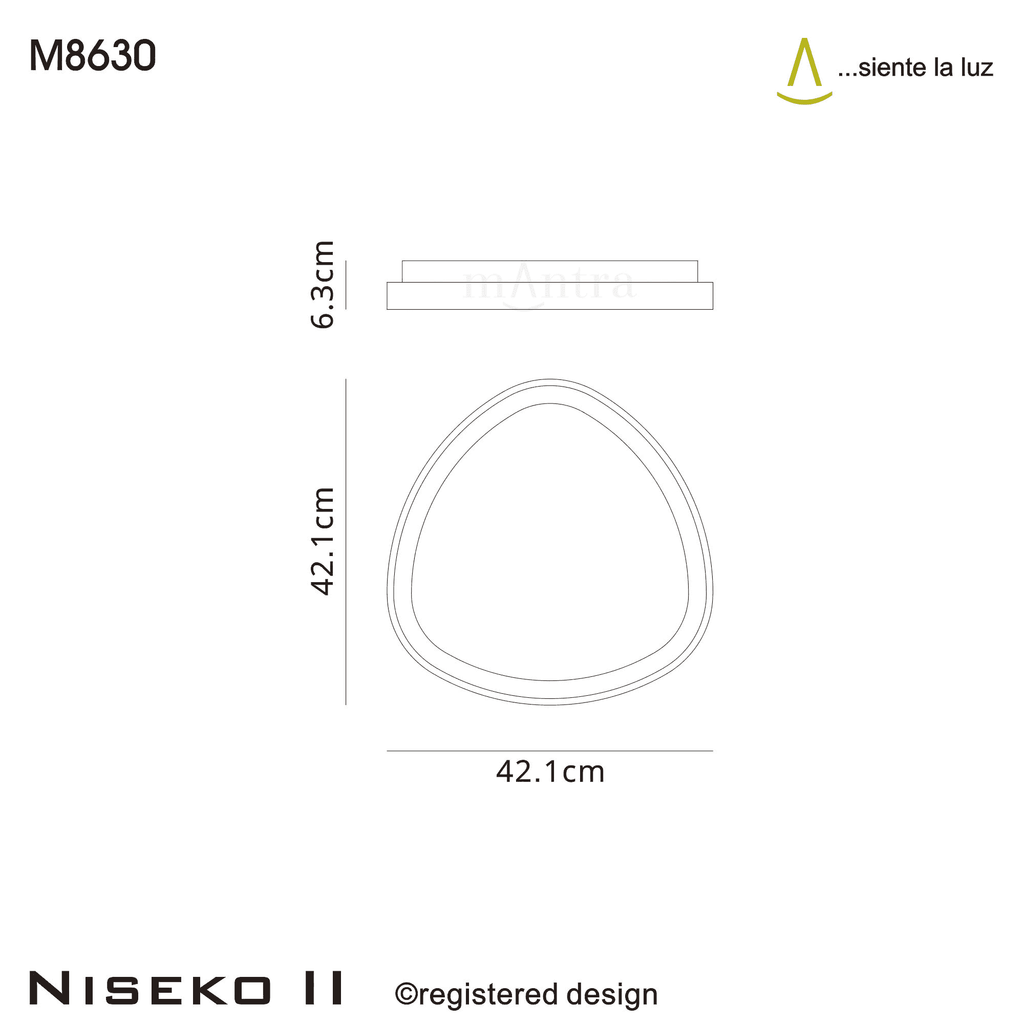 M8630 Niseko II Triangular LED Flush Ceiling Light 42cm Remote Control Black