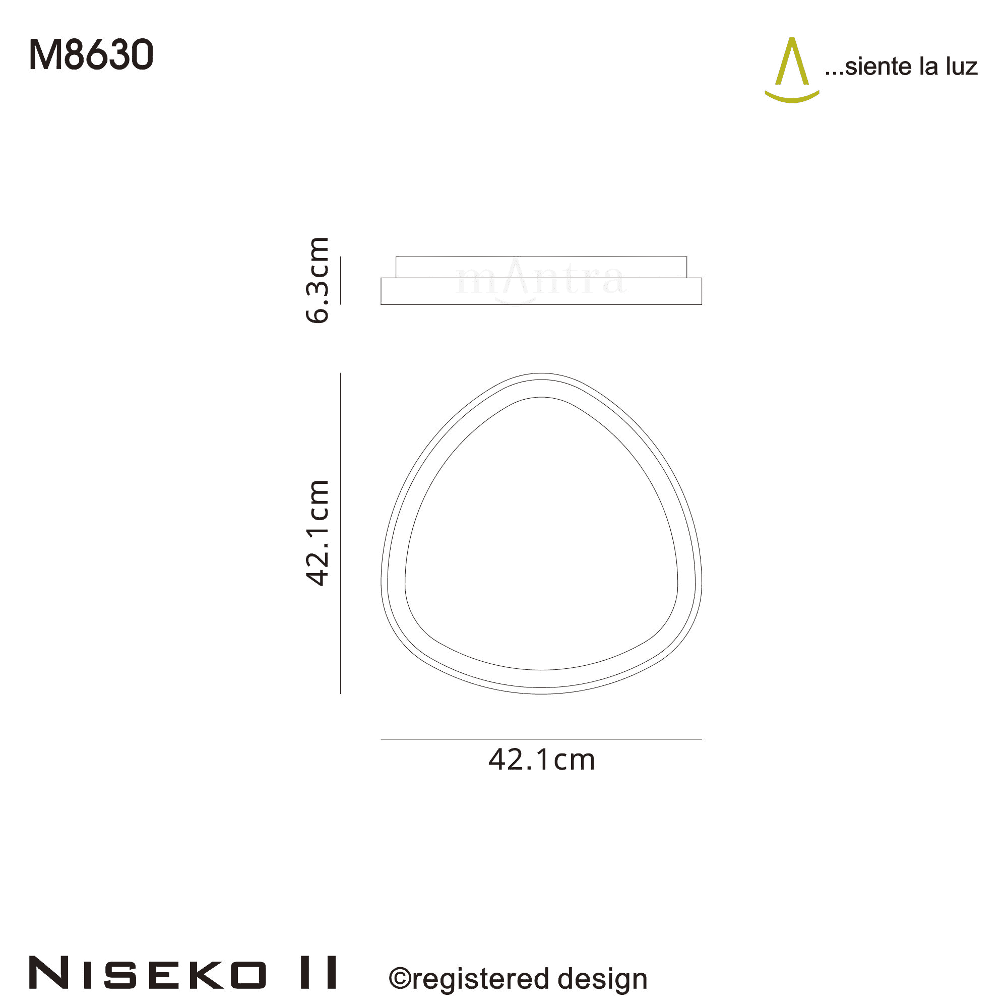 M8630 Niseko II Triangular LED Flush Ceiling Light 42cm Remote Control Black