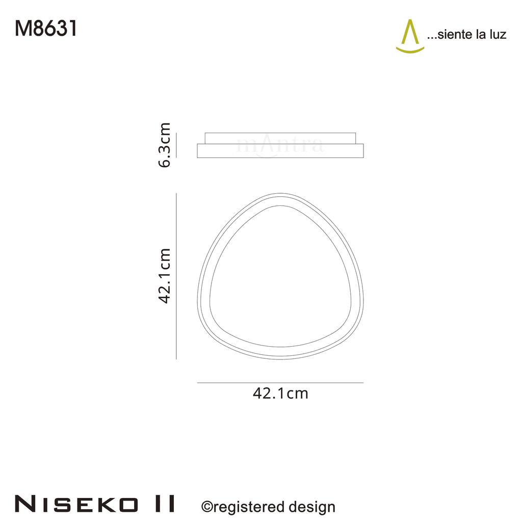 M8631 Niseko II Triangular LED Flush Ceiling Light 42cm Remote Control Gold