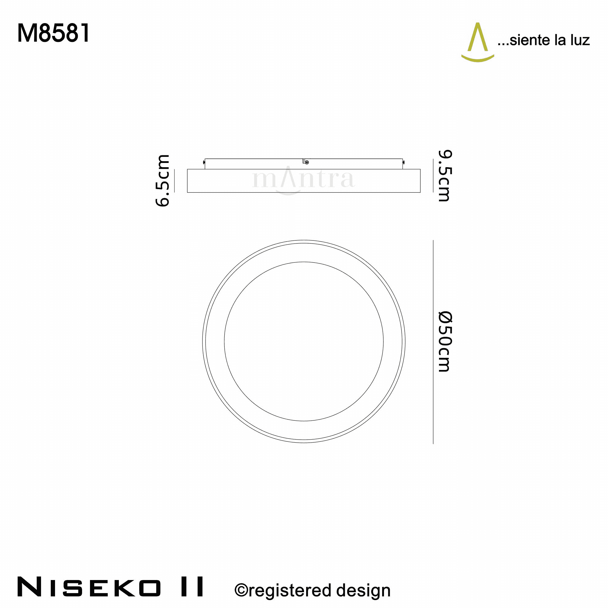 M8581 Niseko II Ring LED Flush Ceiling Light 50cm Remote Control Black (S)