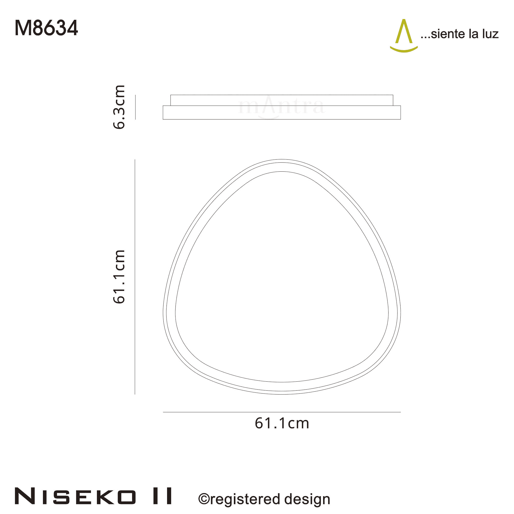M8634 Niseko II Triangular LED Flush Ceiling Light 61cm Remote Control Black