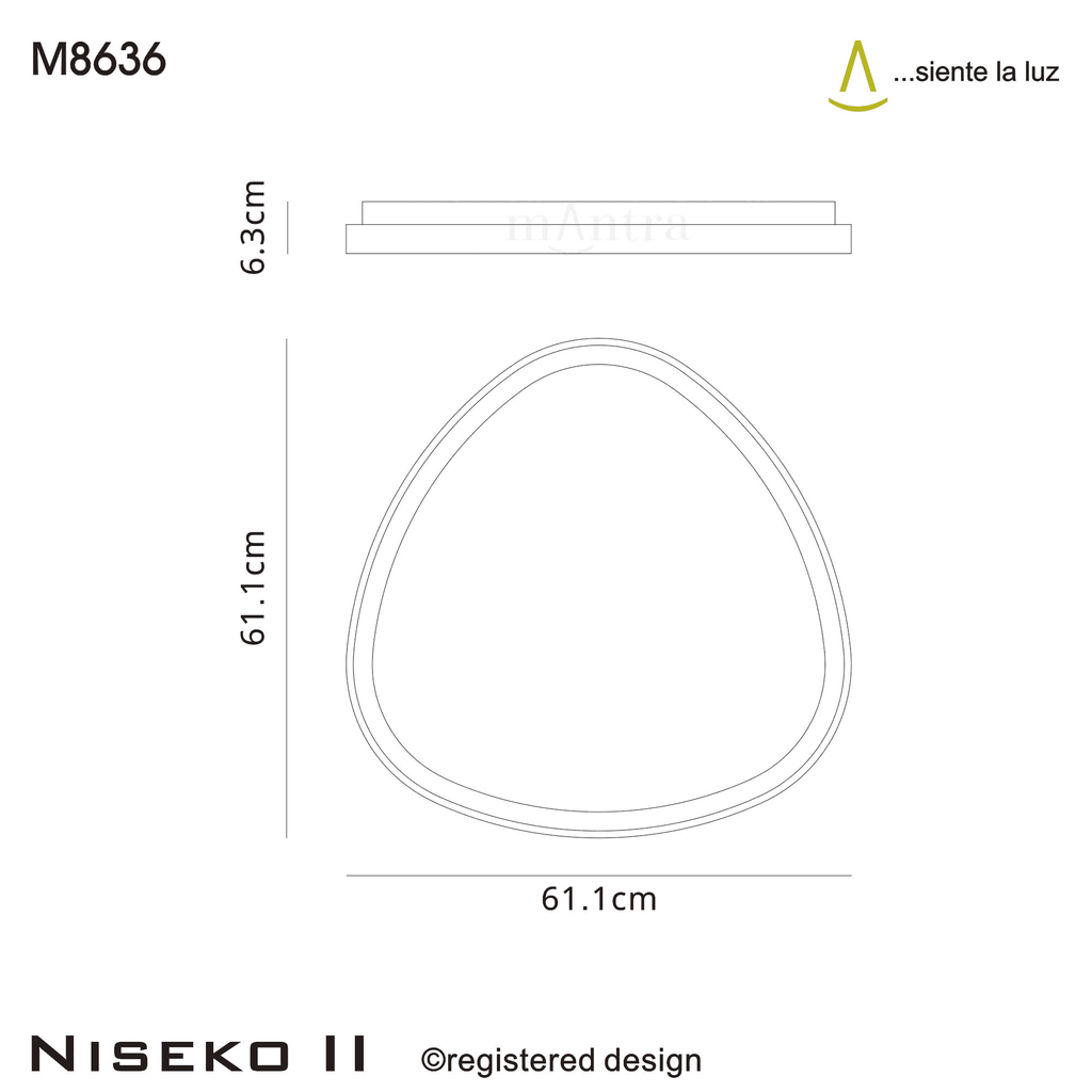 M8636 Niseko II Triangular LED Flush Ceiling Light 61cm Remote Control Wood
