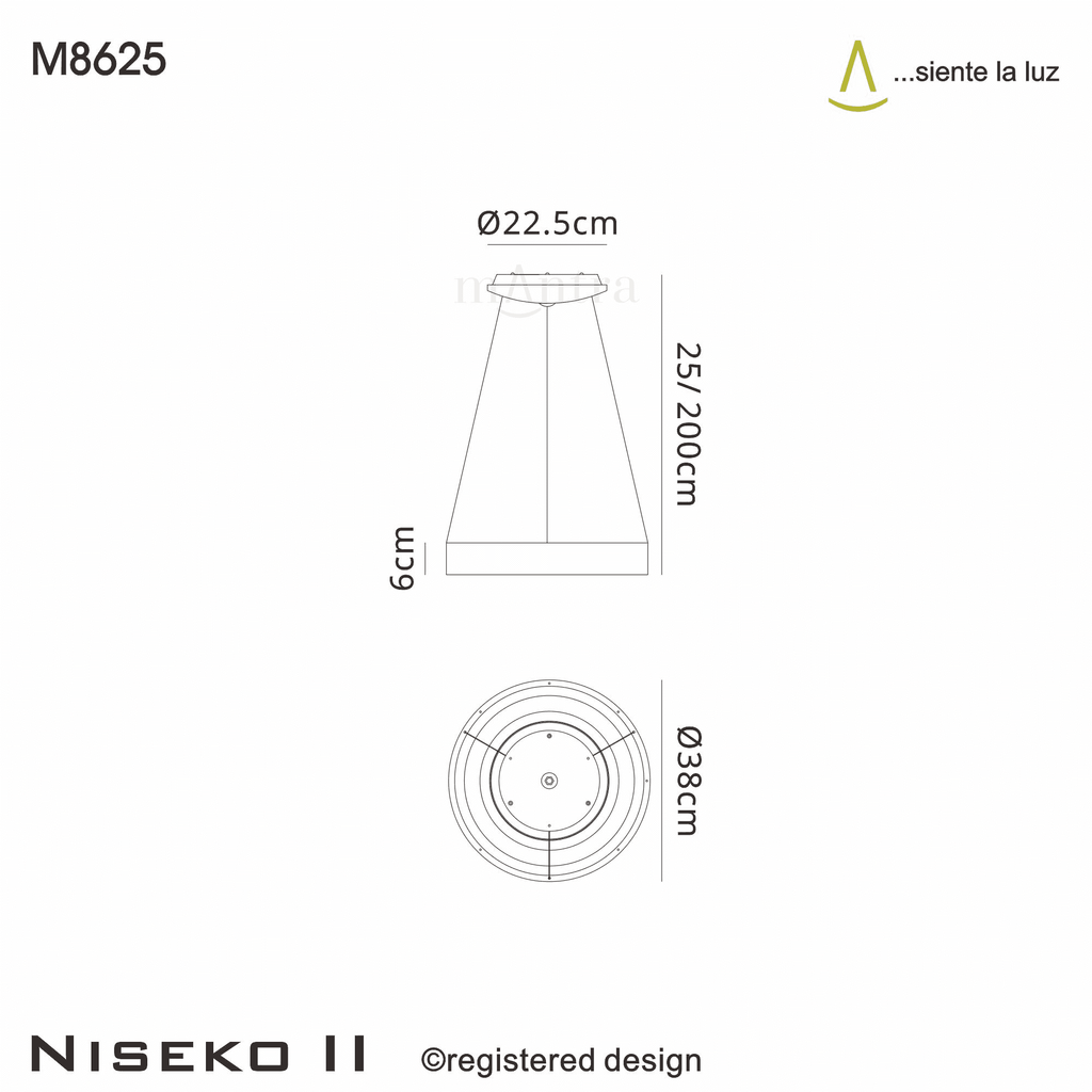 M8625 Niseko II Ring LED Pendant 38cm Remote Control White