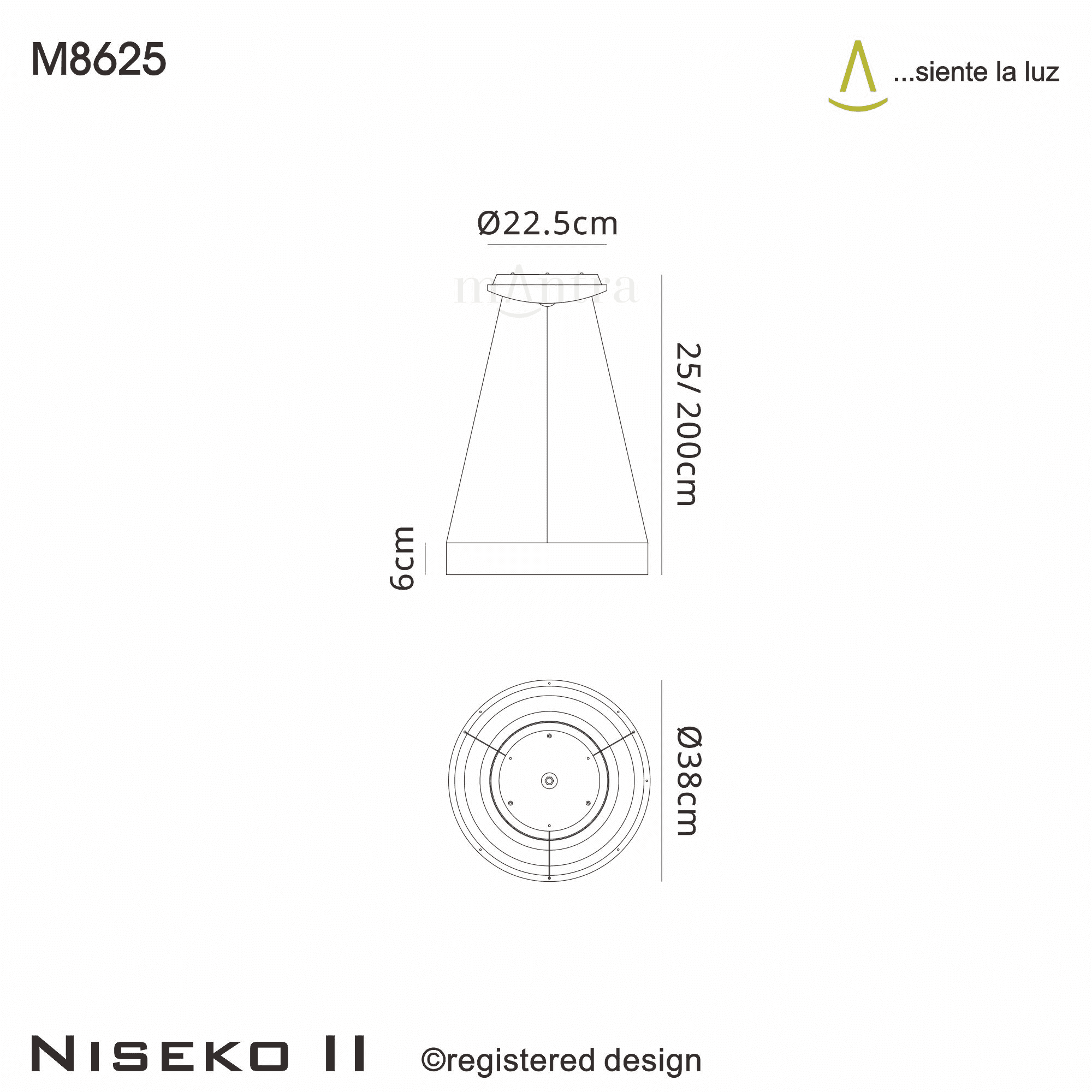 M8625 Niseko II Ring LED Pendant 38cm Remote Control White
