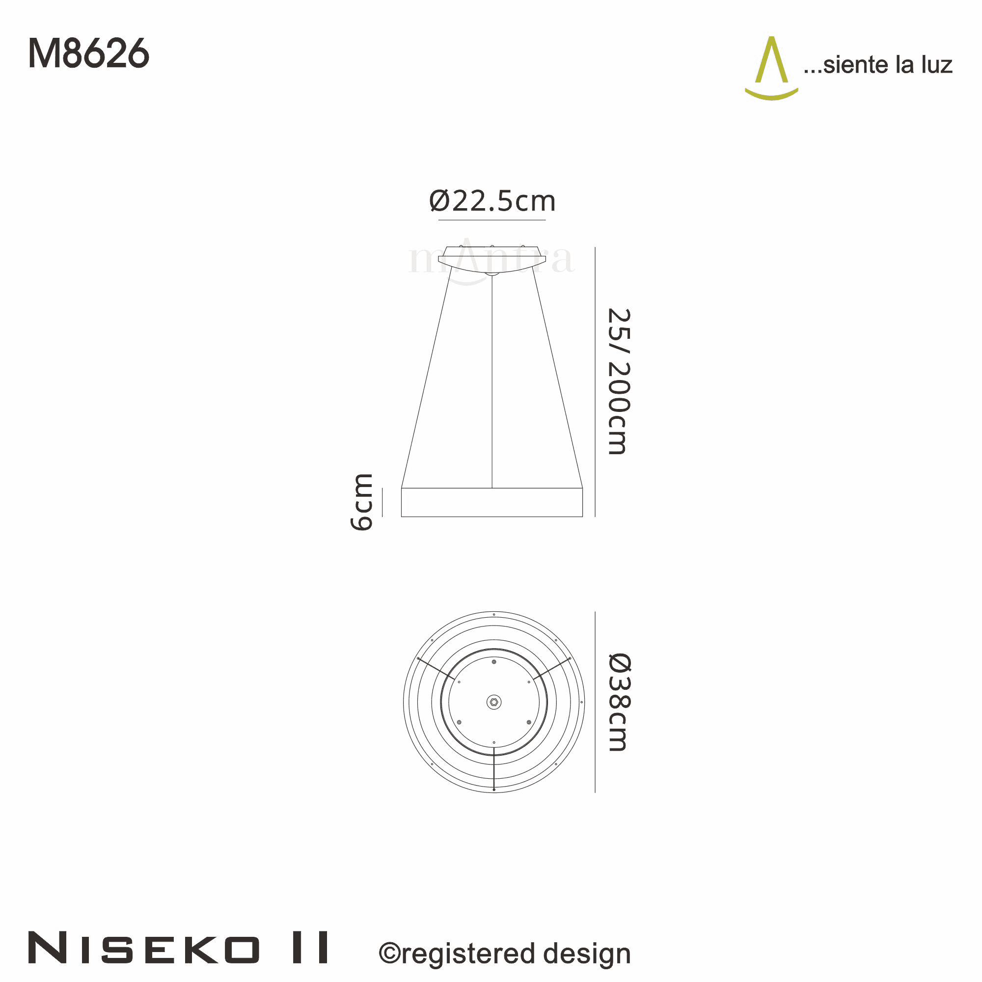 M8626 Niseko II Ring LED Pendant 38cm Remote Control Black