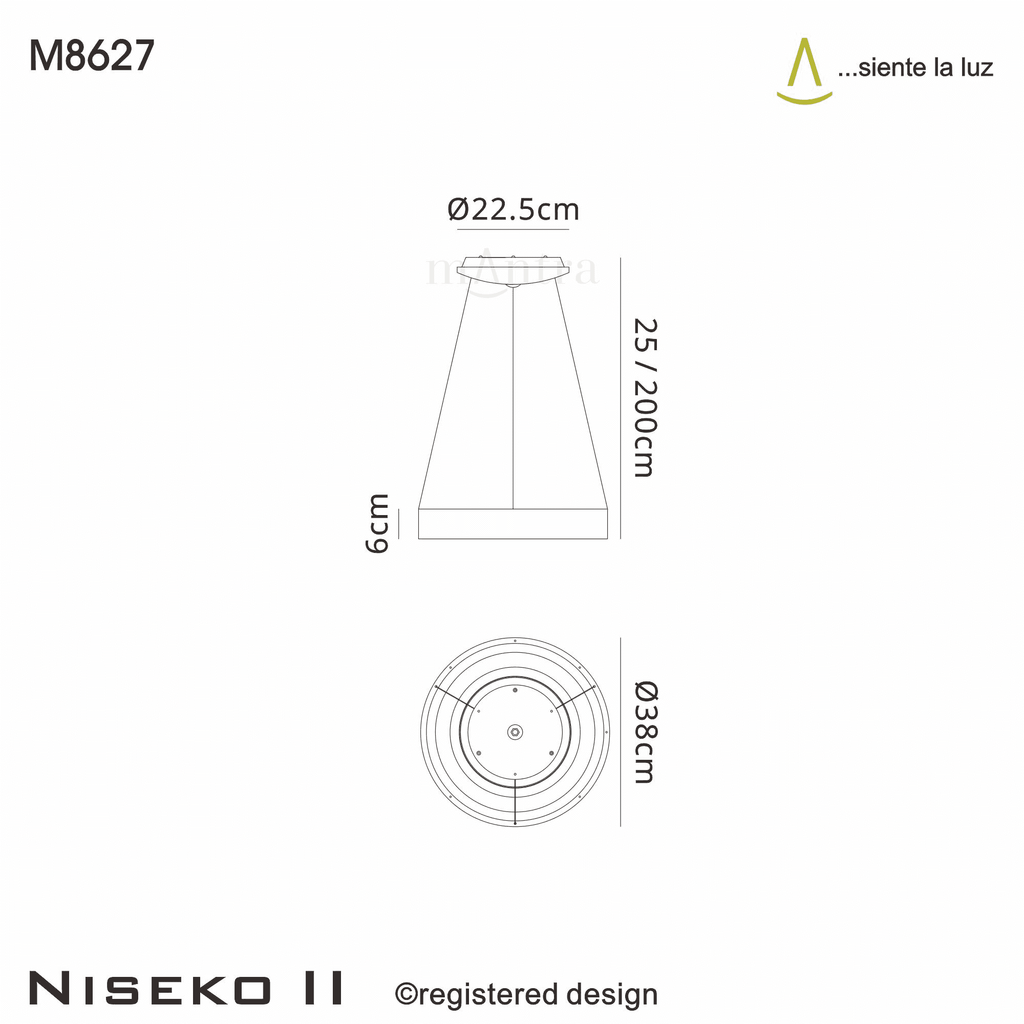 M8627 Niseko II Ring LED Pendant 38cm Remote Control Gold