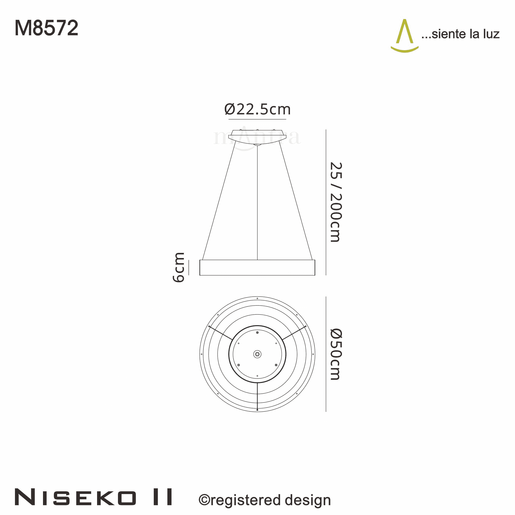 M8572 Niseko II Ring LED Pendant 50cm Remote Control Black