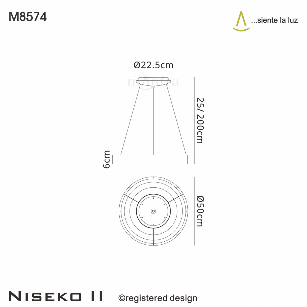 M8574 Niseko II Ring LED Pendant 50cm Remote Control Gold