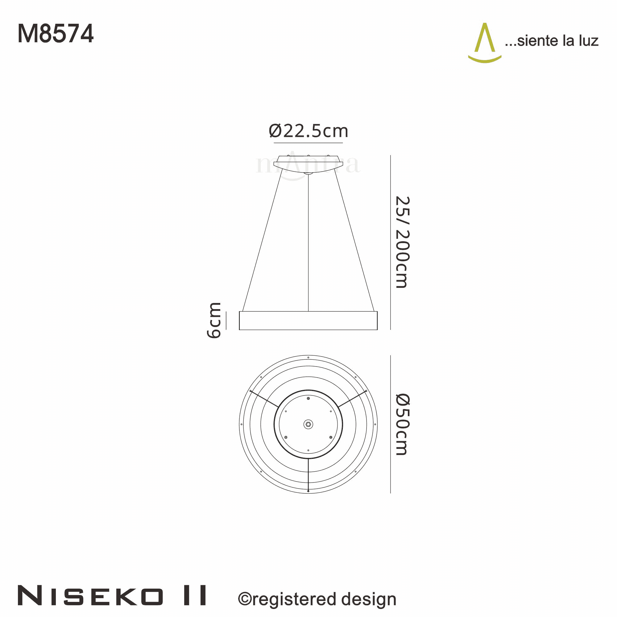 M8574 Niseko II Ring LED Pendant 50cm Remote Control Gold