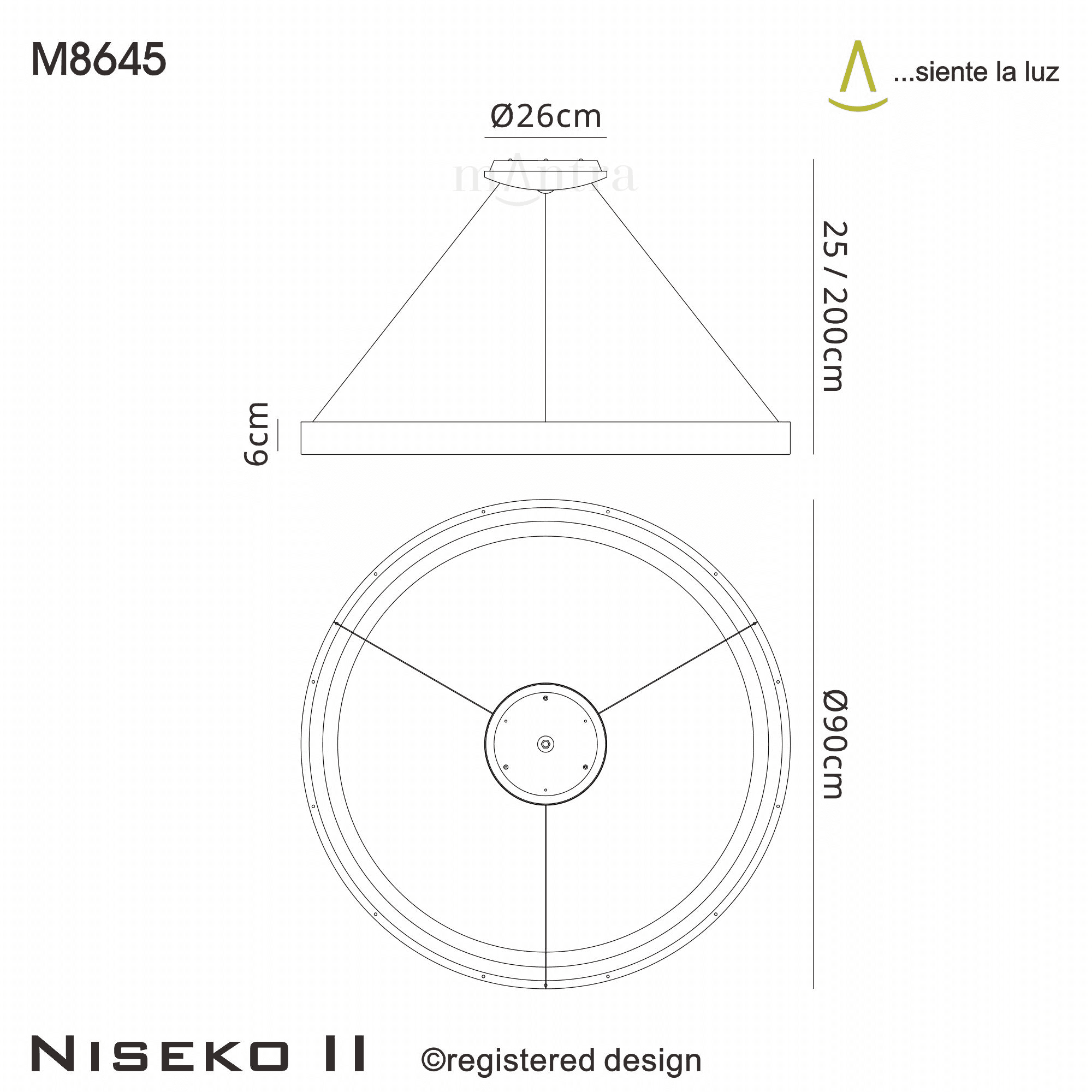 M8645 Niseko II Ring LED Pendant 90cm Remote Control White