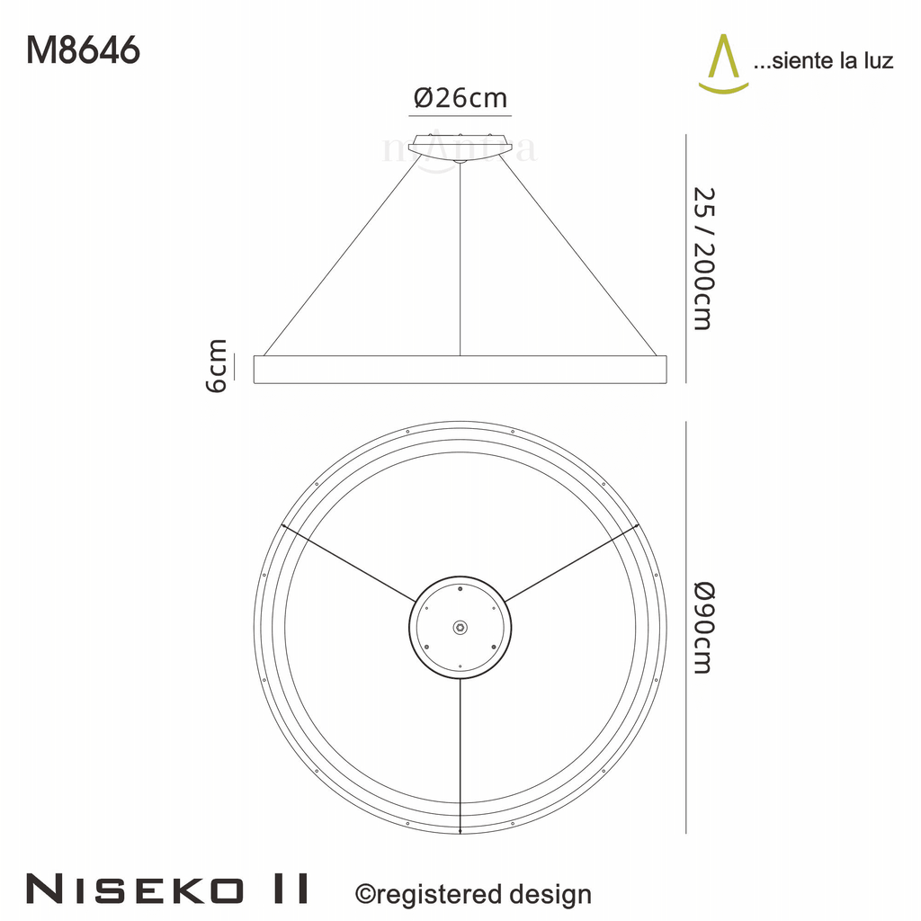 M8646 Niseko II Ring LED Pendant 90cm Remote Control Black