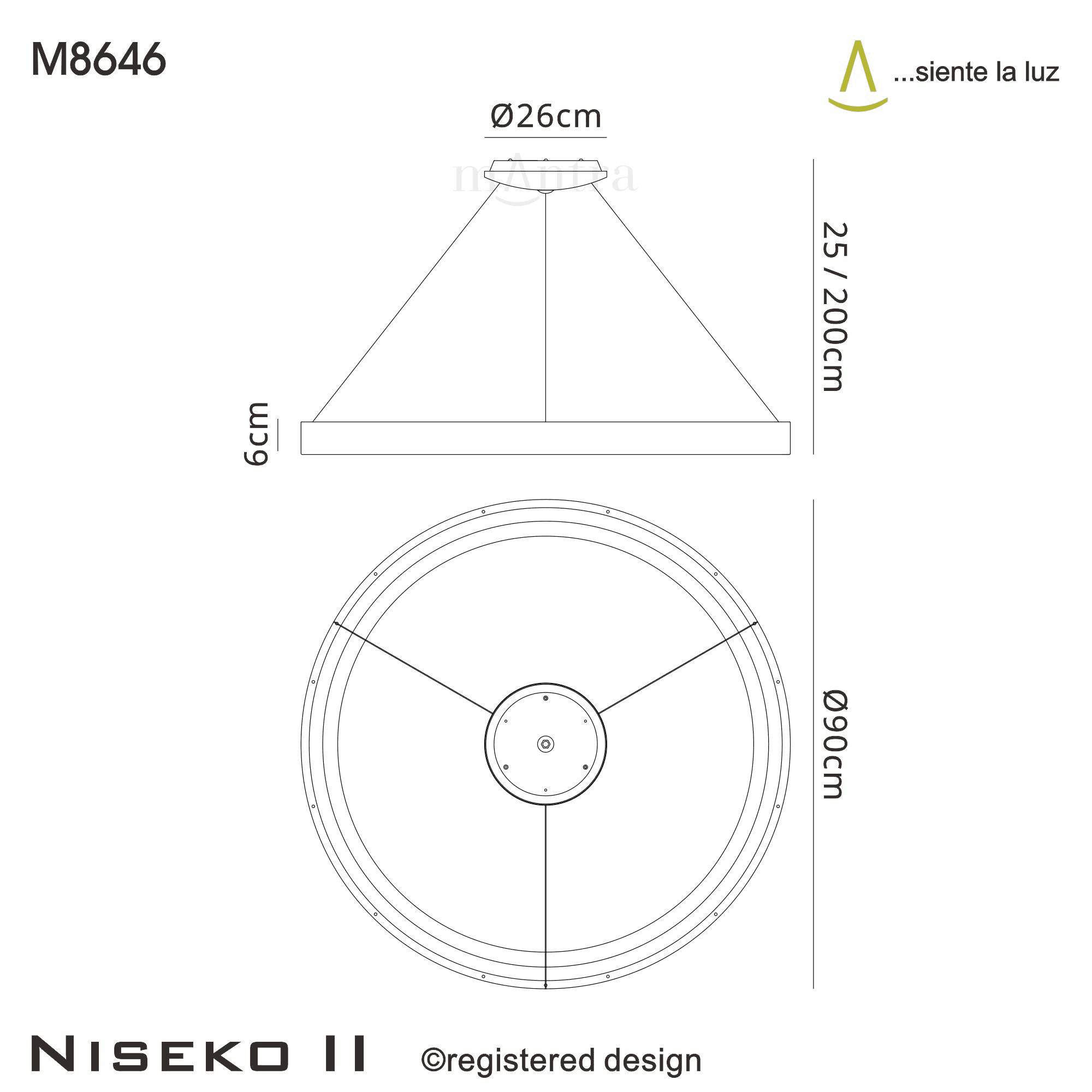 M8646 Niseko II Ring LED Pendant 90cm Remote Control Black