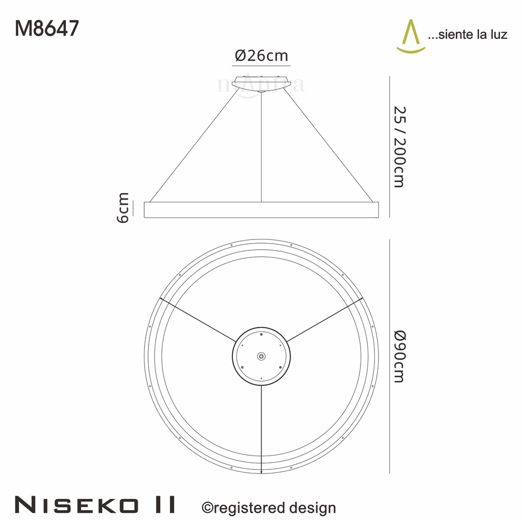 M8647 Niseko II Ring LED Pendant 90cm Remote Control Gold