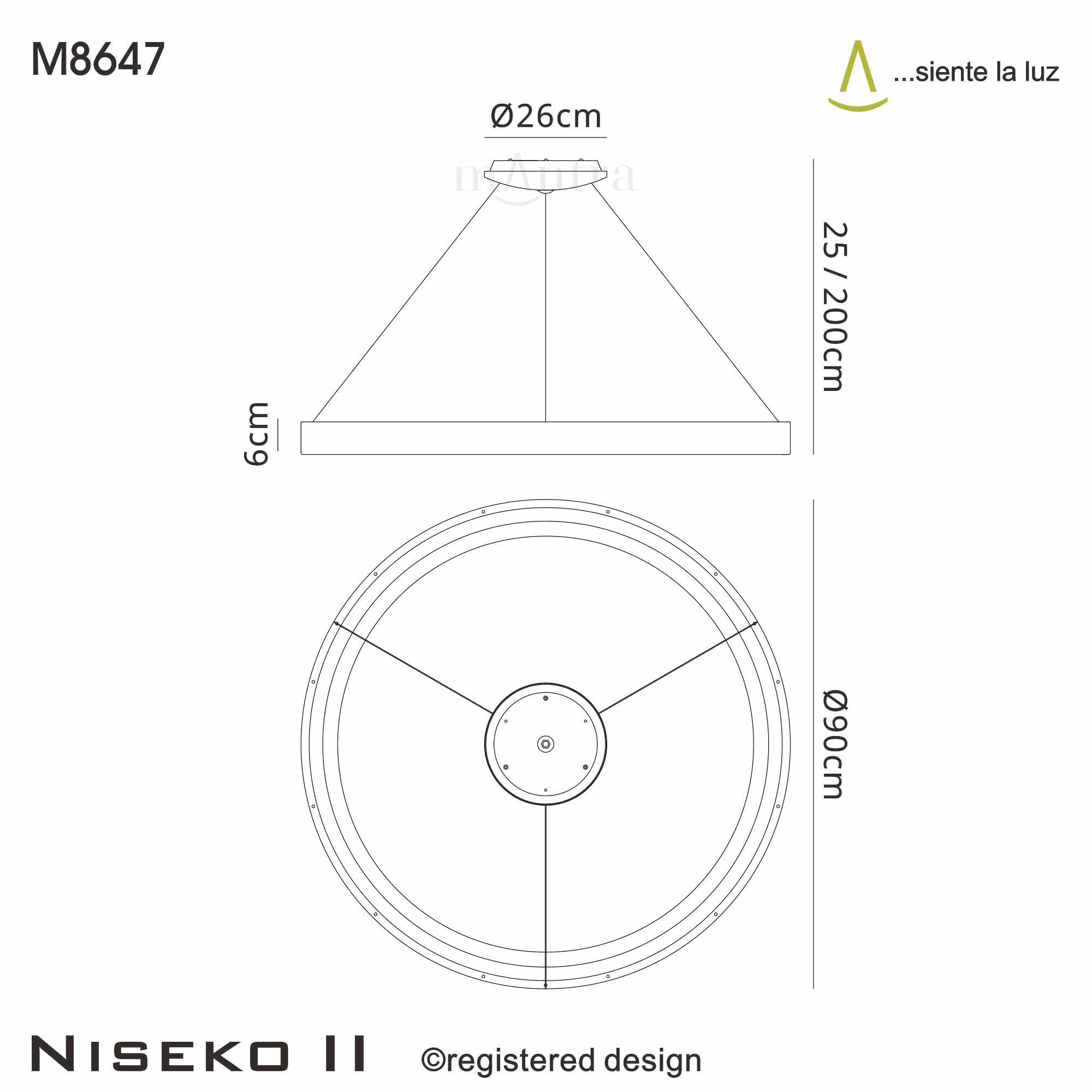 M8647 Niseko II Ring LED Pendant 90cm Remote Control Gold
