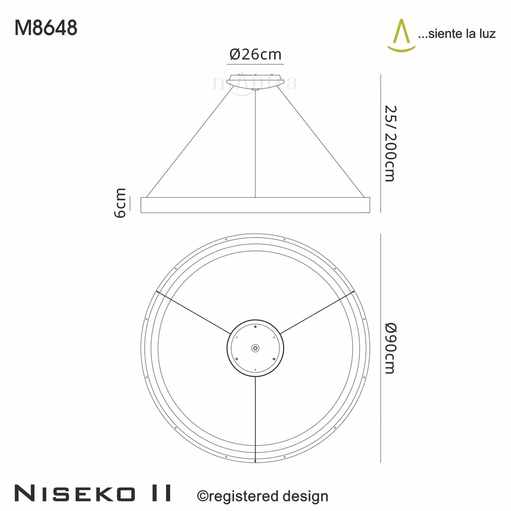 M8648 Niseko II Ring LED Pendant 90cm Remote Control Wood