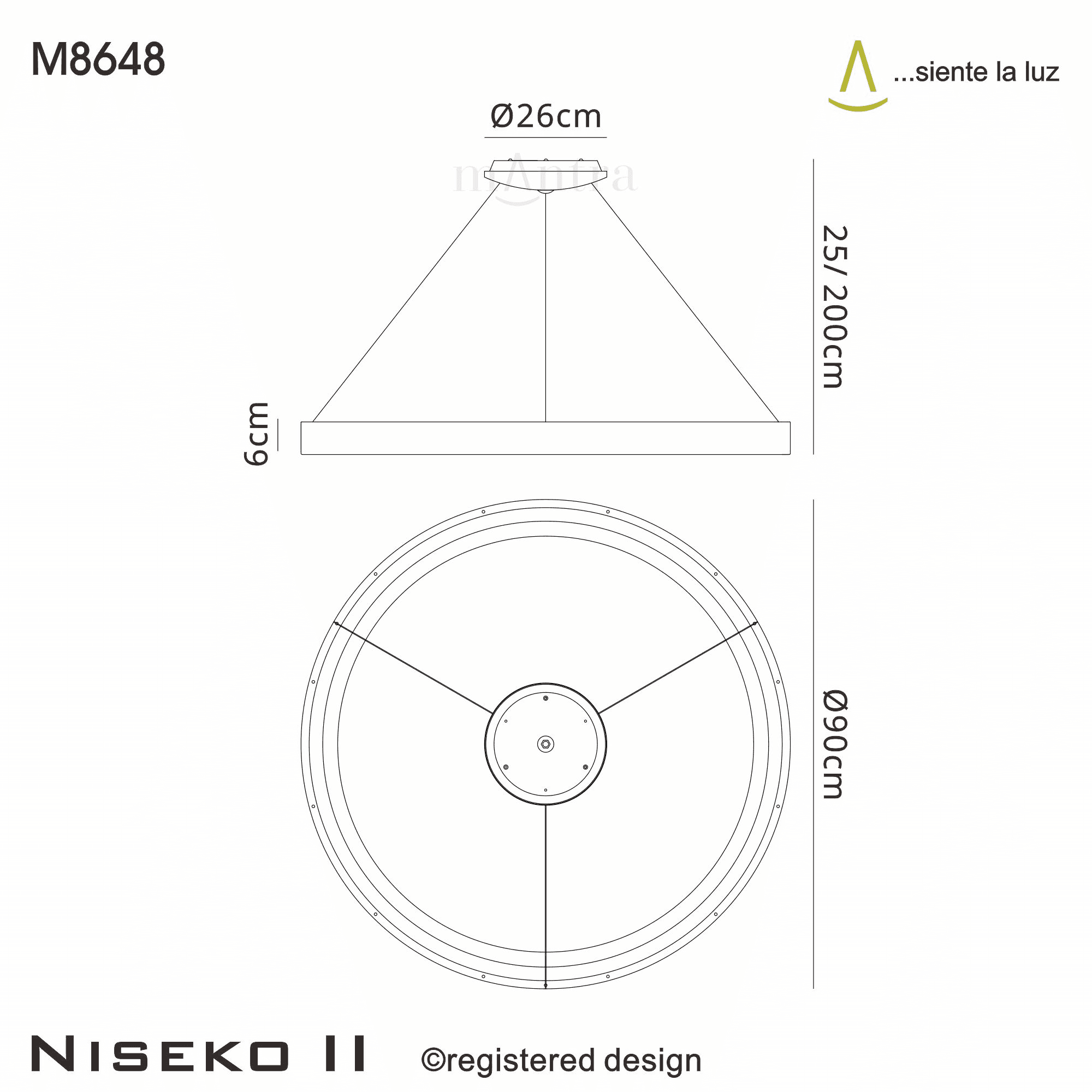 M8648 Niseko II Ring LED Pendant 90cm Remote Control Wood