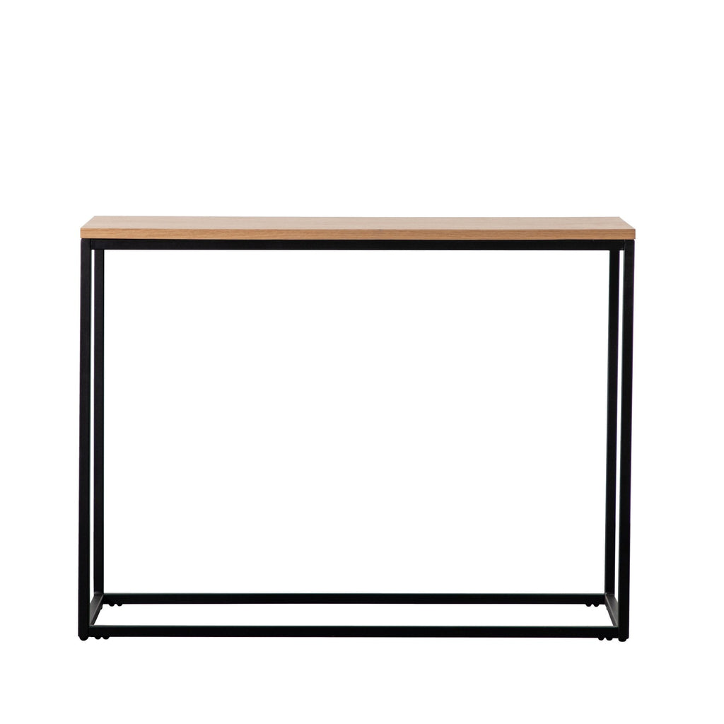 109470 Natural Oak Veneer And Matt Black Console Table