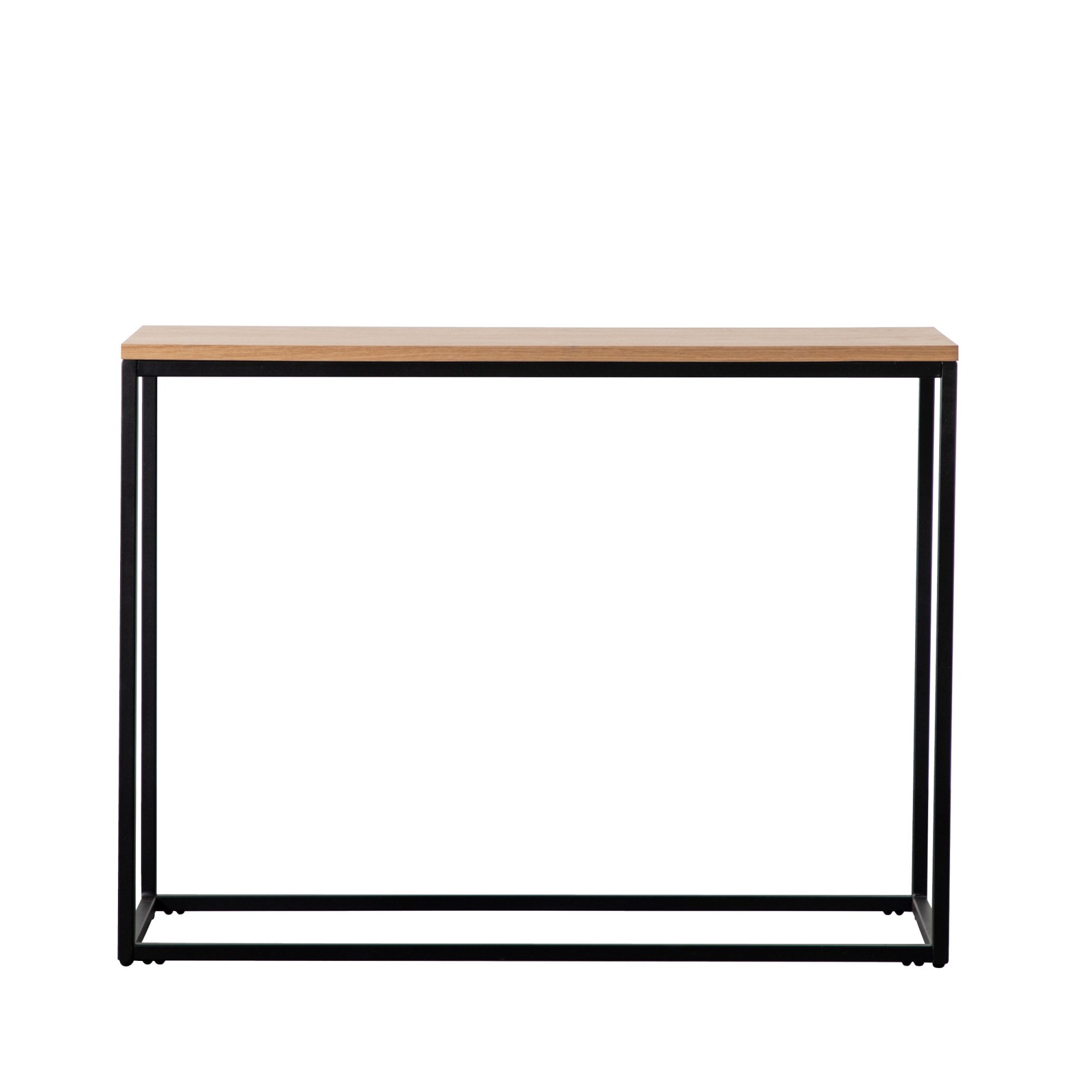 109470 Natural Oak Veneer And Matt Black Console Table