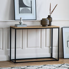 109470 Natural Oak Veneer And Matt Black Console Table