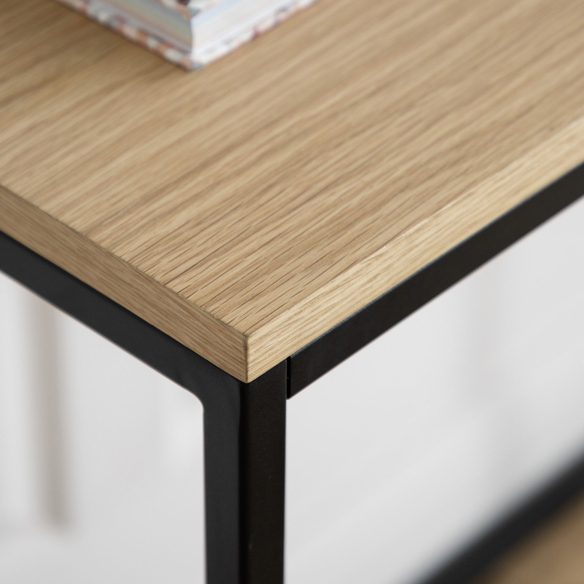 109470 Natural Oak Veneer And Matt Black Console Table