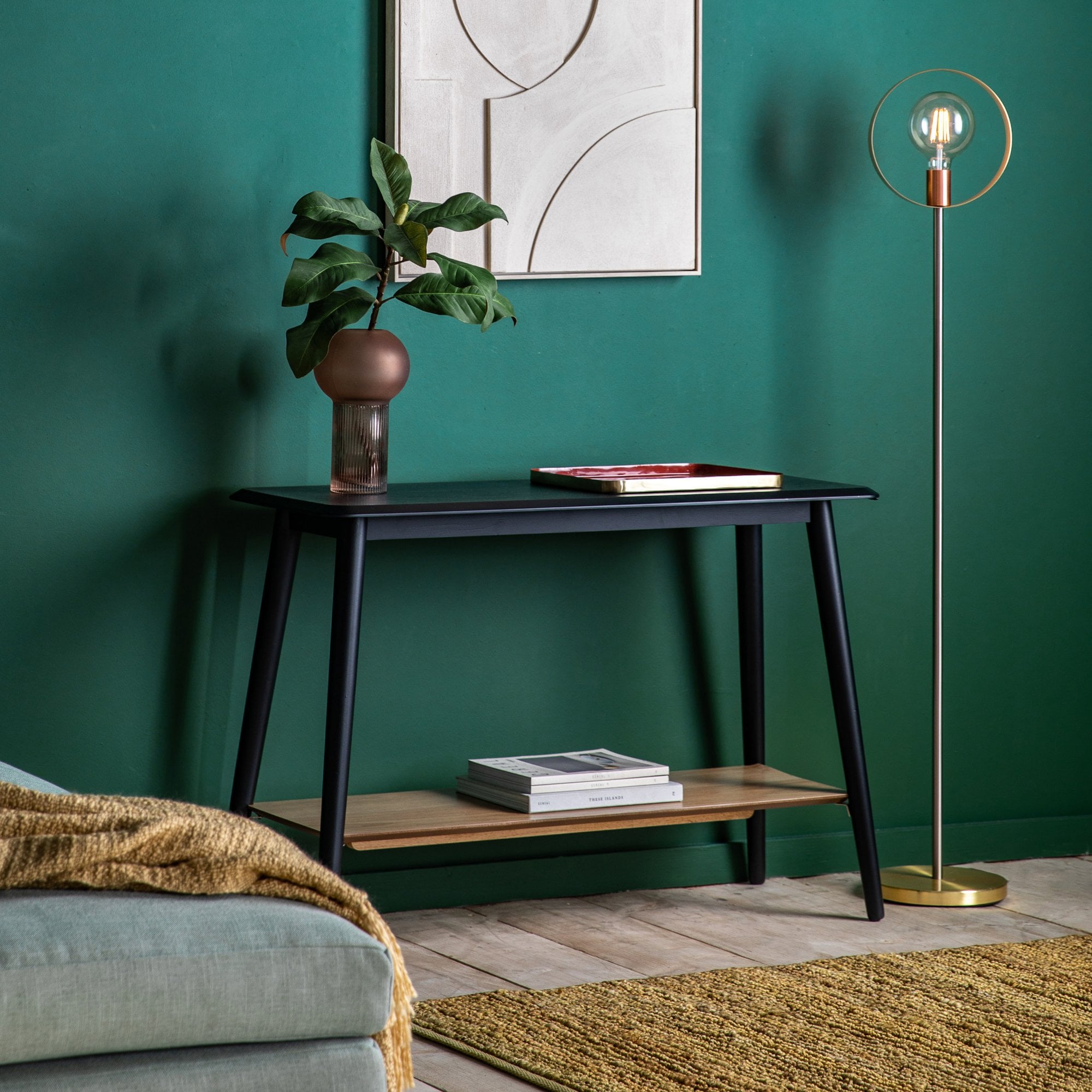 109476 Black Oak Veneer Console Table