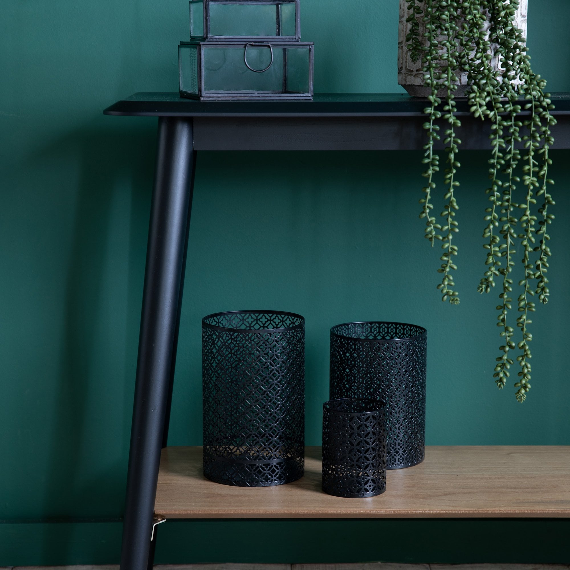 109476 Black Oak Veneer Console Table