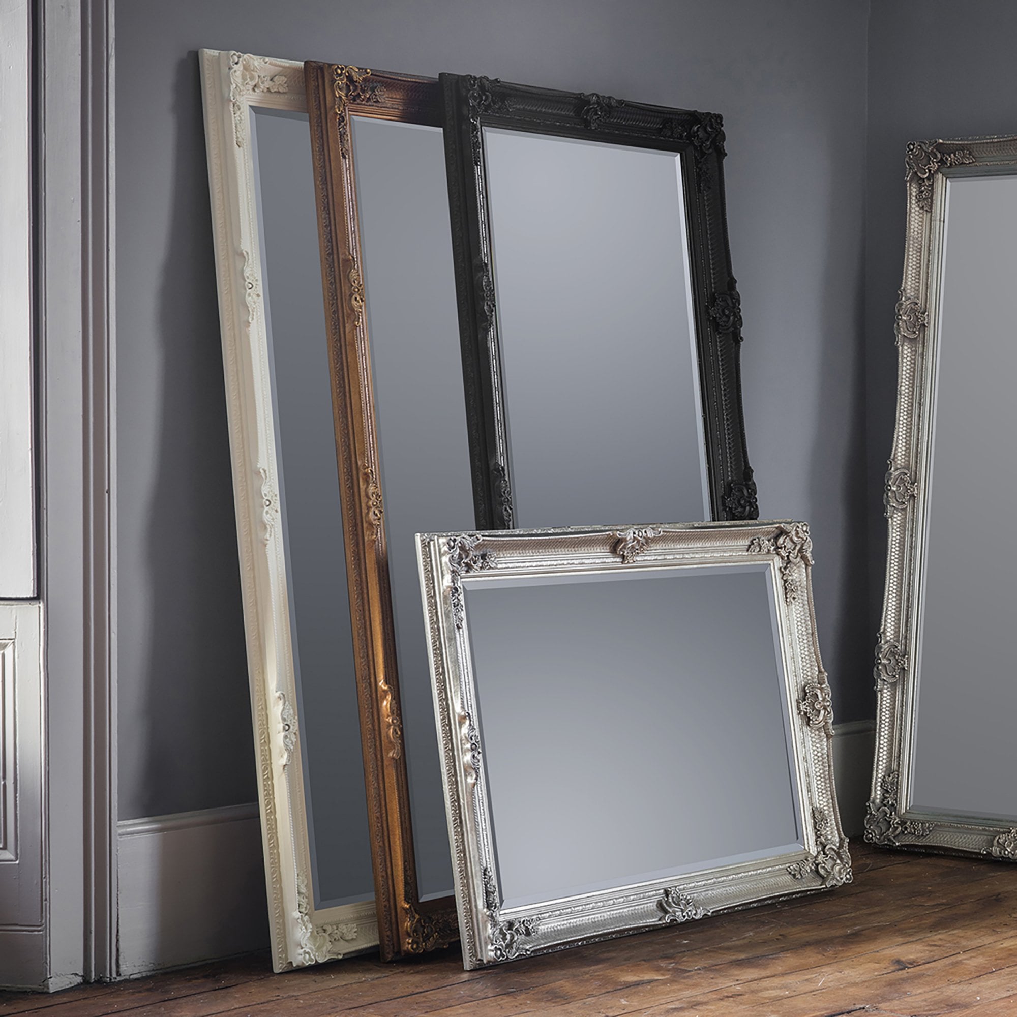 109494 Cream Wood Rectangle Leaner Mirror