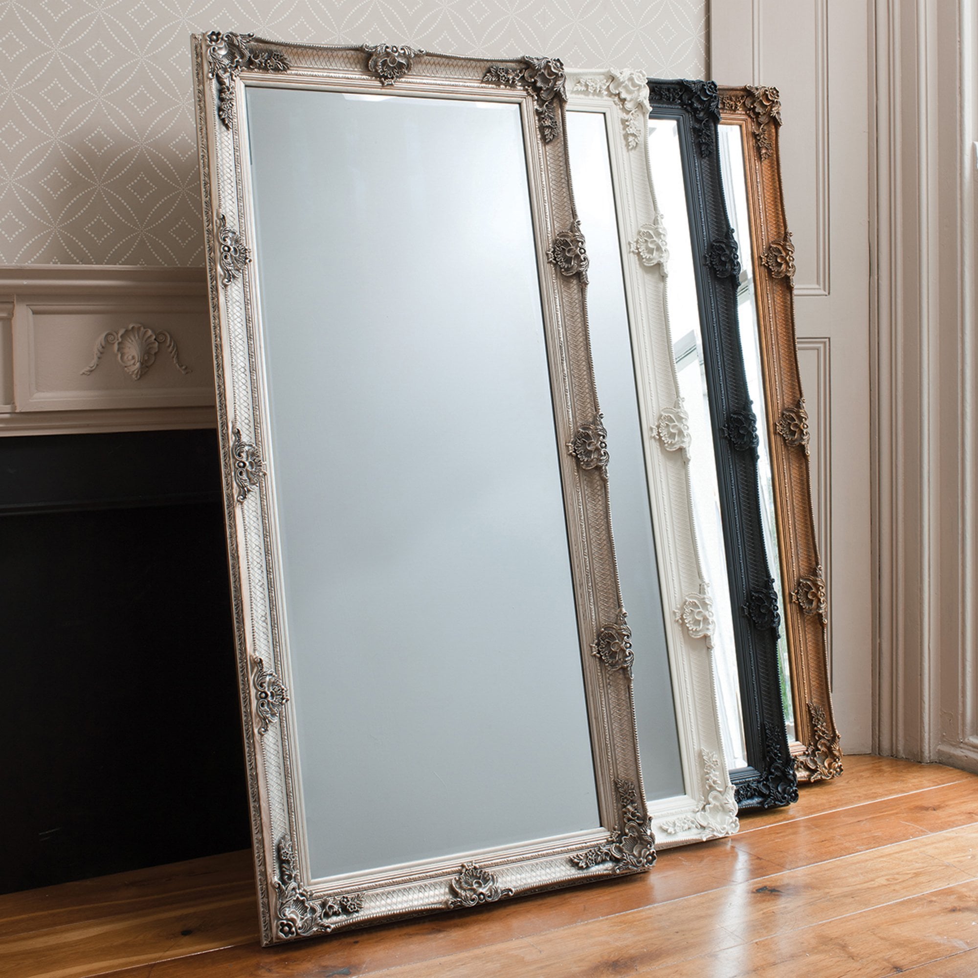 109494 Cream Wood Rectangle Leaner Mirror