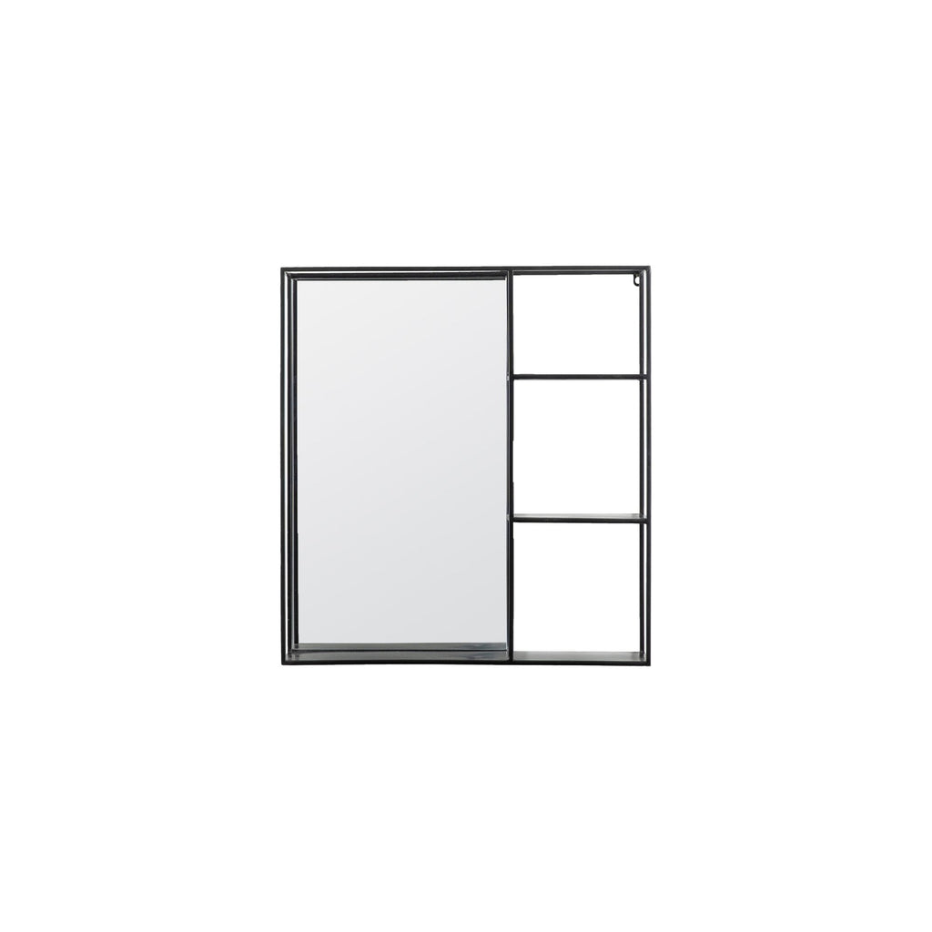 109514 Matt Black Rectangle Mirror With Shelves