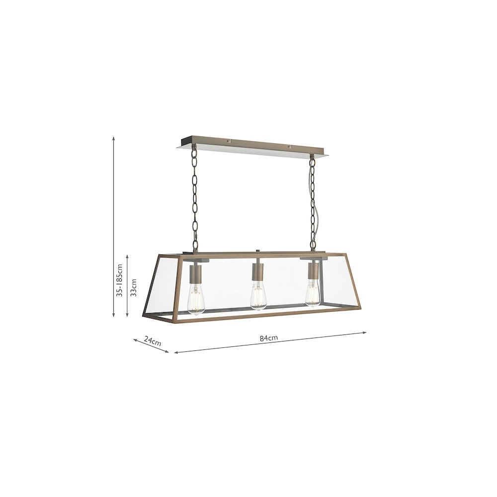 Dar ACA0364 Academy 3 Light Bar Pendant Antique Copper