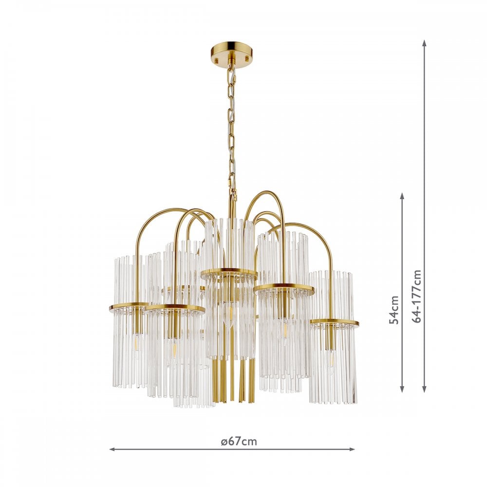 ENI1335 Eniola 9 Light Pendant Natural Brass and Glass