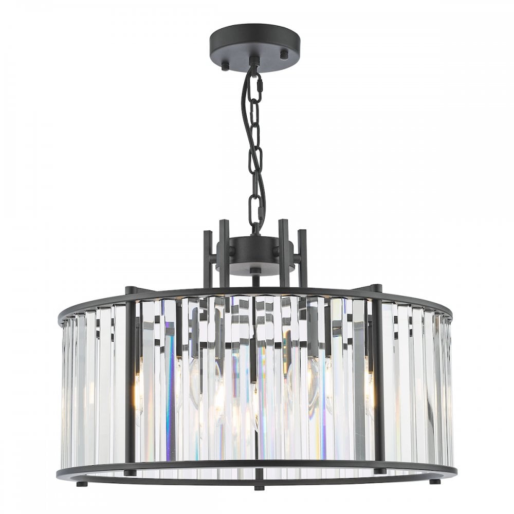 KIR0522 Kiran 5 Light Pendant Satin Black and Glass