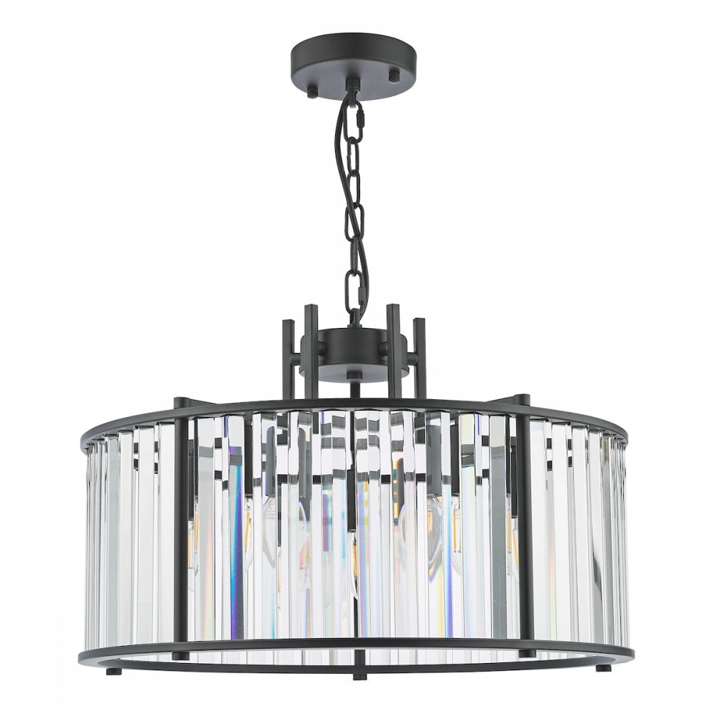 KIR0522 Kiran 5 Light Pendant Satin Black and Glass