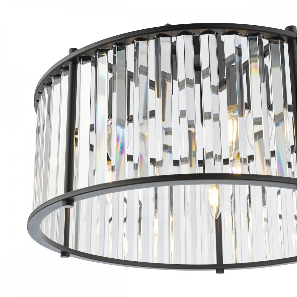KIR0522 Kiran 5 Light Pendant Satin Black and Glass