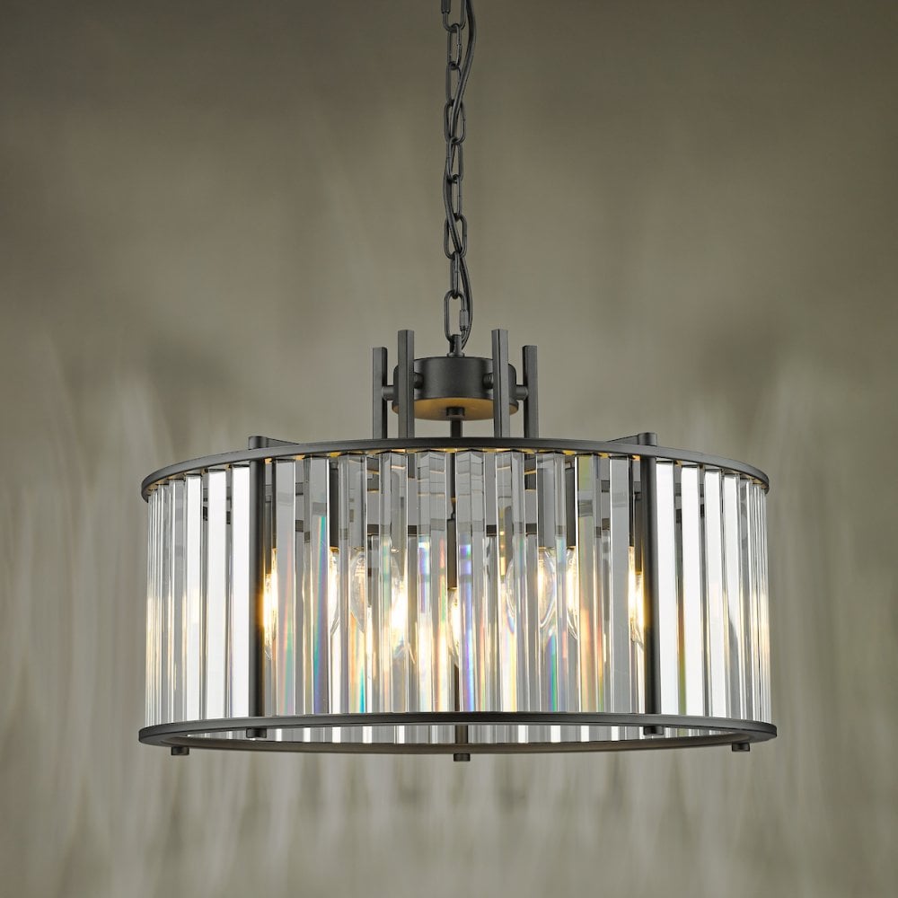 KIR0522 Kiran 5 Light Pendant Satin Black and Glass