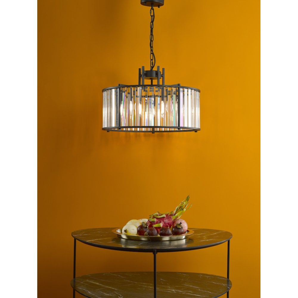 KIR0522 Kiran 5 Light Pendant Satin Black and Glass