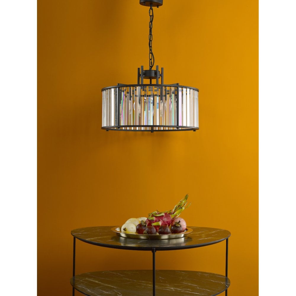 KIR0522 Kiran 5 Light Pendant Satin Black and Glass