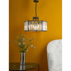 KIR0522 Kiran 5 Light Pendant Satin Black and Glass