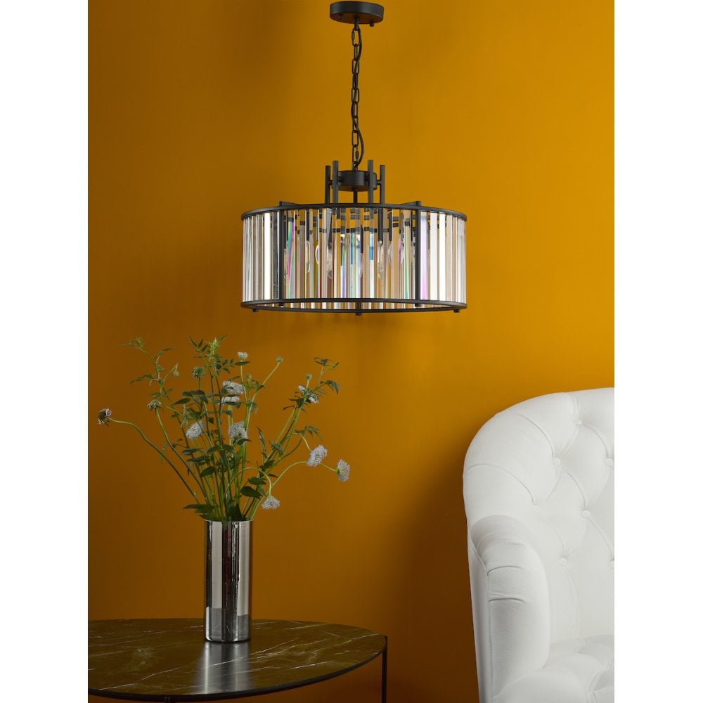 KIR0522 Kiran 5 Light Pendant Satin Black and Glass