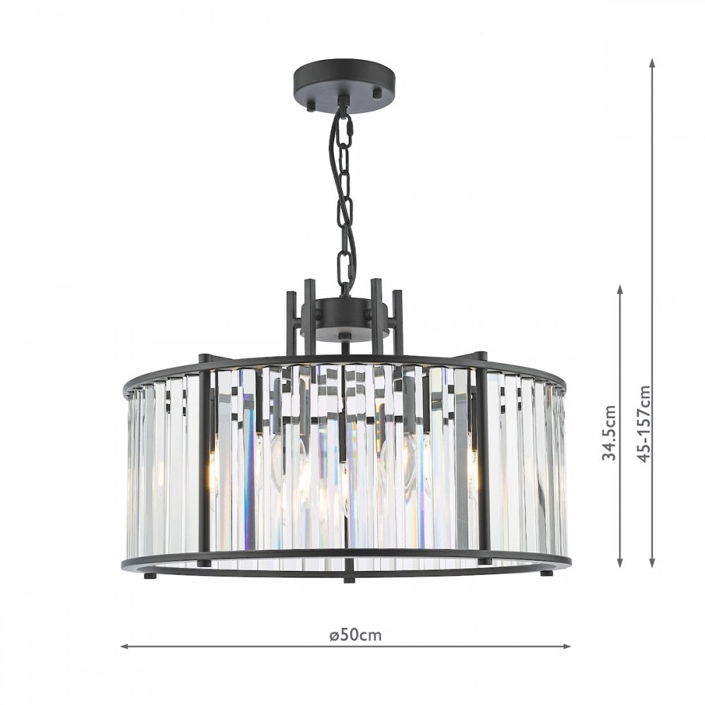 KIR0522 Kiran 5 Light Pendant Satin Black and Glass