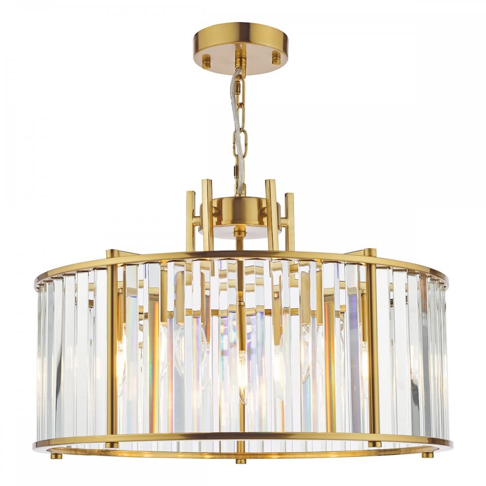 KIR0535 Kiran 5 Light Pendant Natural Brass and Glass