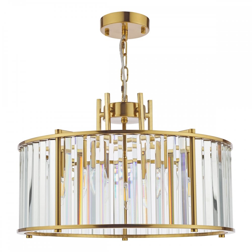 KIR0535 Kiran 5 Light Pendant Natural Brass and Glass