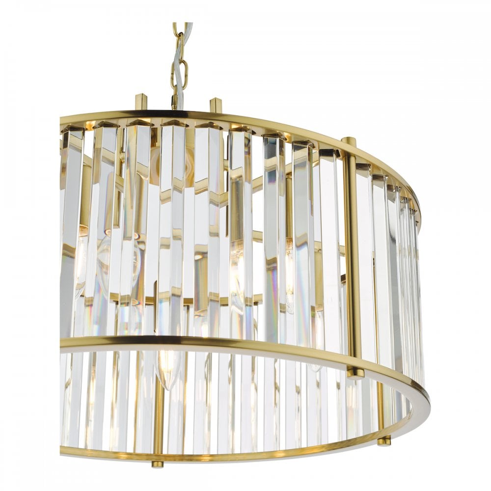 KIR0535 Kiran 5 Light Pendant Natural Brass and Glass
