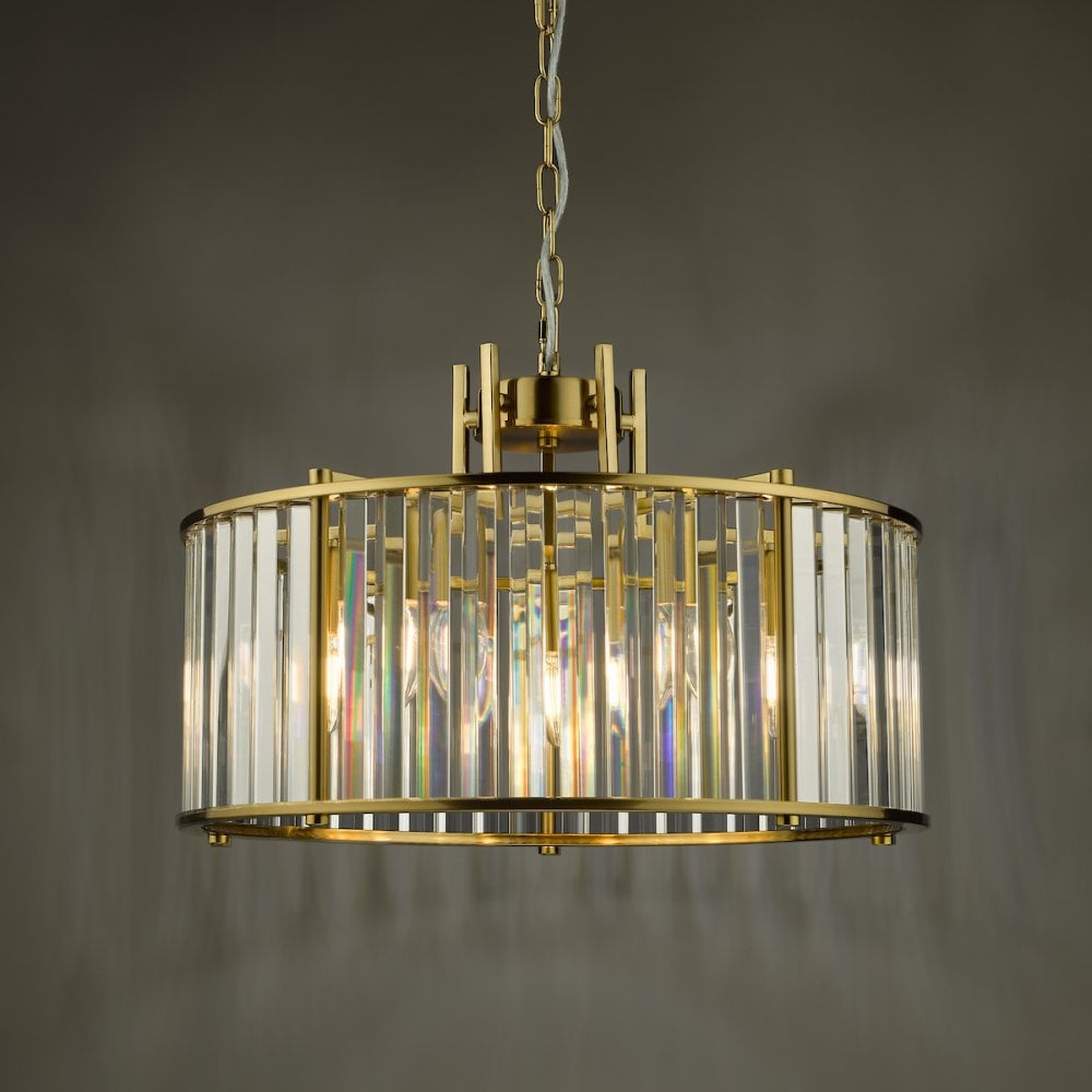 KIR0535 Kiran 5 Light Pendant Natural Brass and Glass