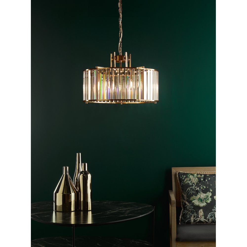 KIR0535 Kiran 5 Light Pendant Natural Brass and Glass