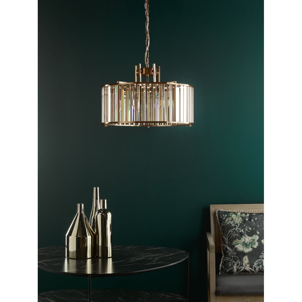 KIR0535 Kiran 5 Light Pendant Natural Brass and Glass