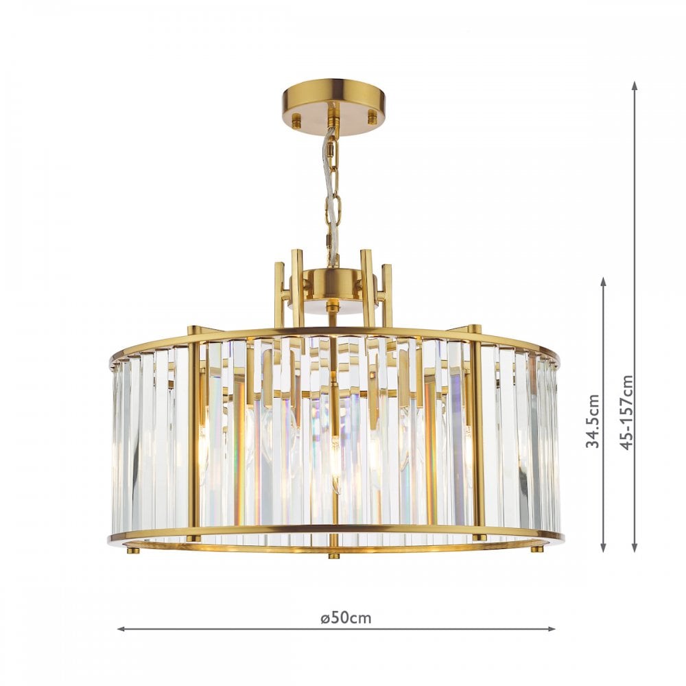 KIR0535 Kiran 5 Light Pendant Natural Brass and Glass