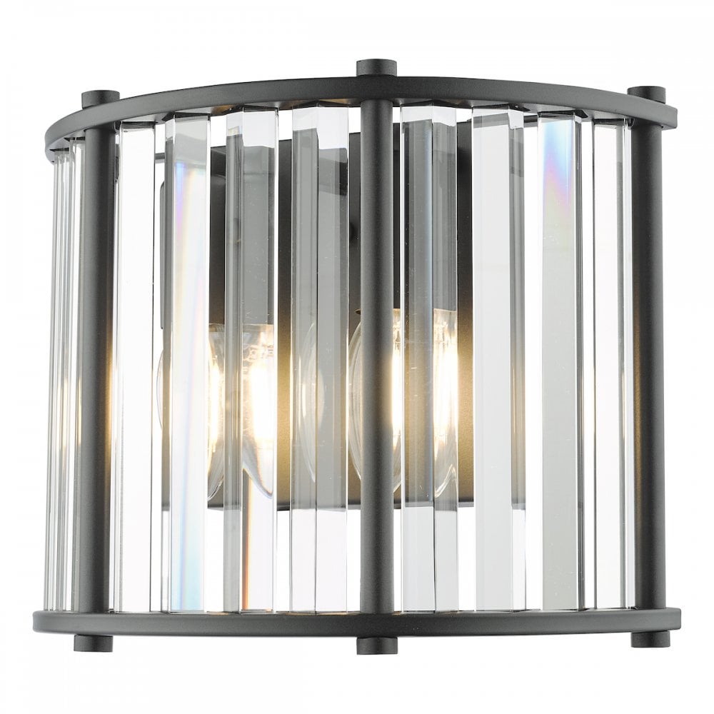 KIR0922 Kiran 2 Light Wall Light Satin Black and Glass