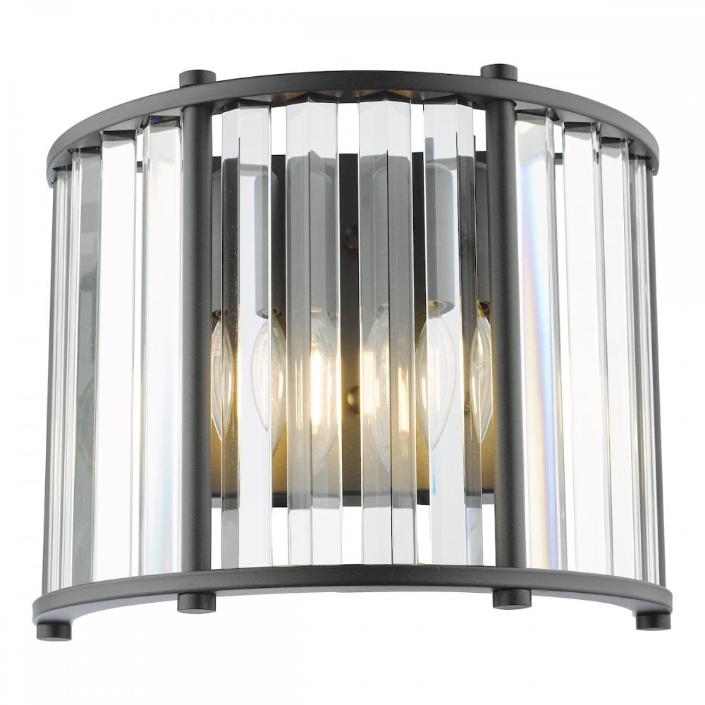 KIR0922 Kiran 2 Light Wall Light Satin Black and Glass